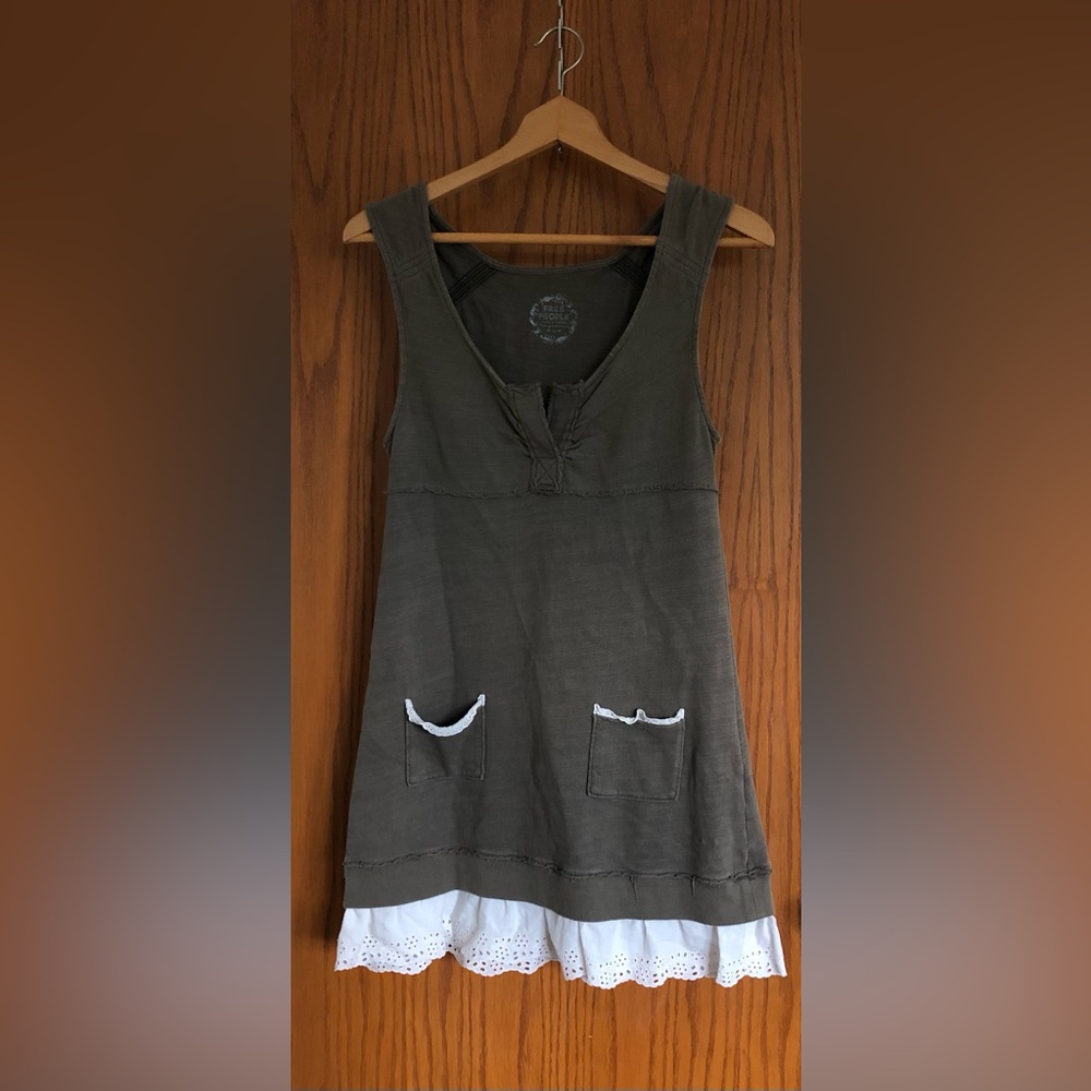 Free People Olive Green Sleeveless Dress w/Eyelet Detailing